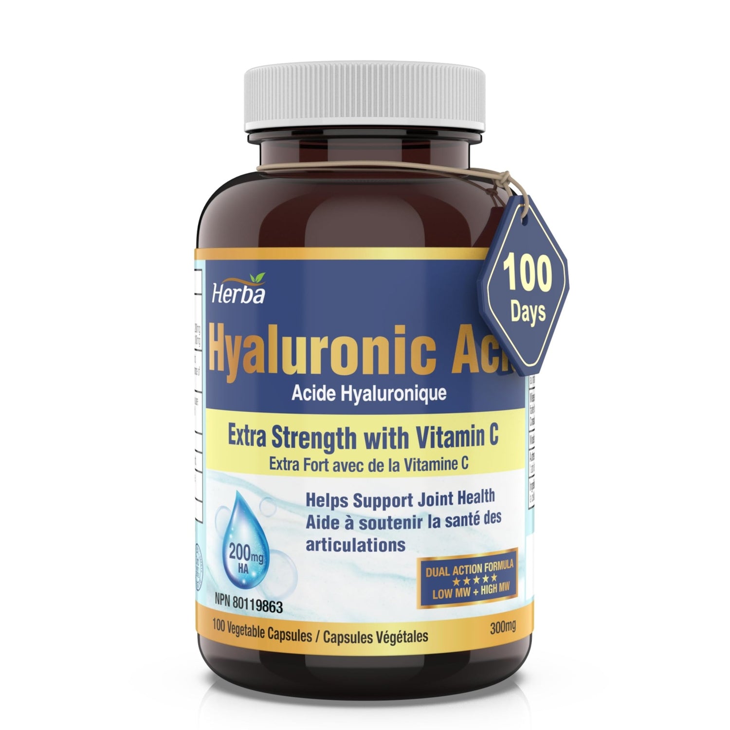 Hyaluronic Acid Supplement 200mg with Vitamin C - 100 Vegetable Capsules - Herba