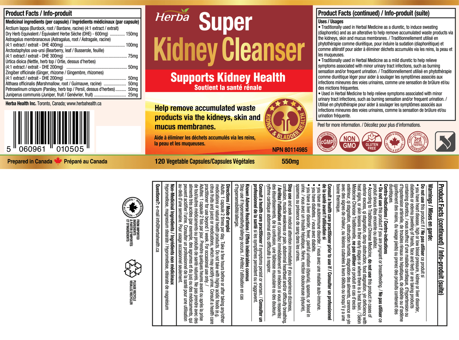 Kidney Cleanse Supplement – 120 Capsules | 8 Natural Ingredients to Detox and Support Kidney and Bladder Health - Herba