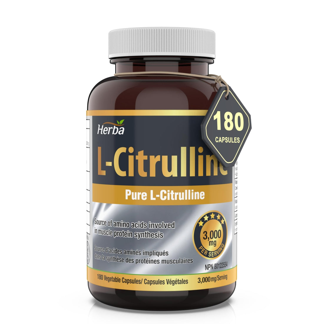 L - Citrulline Supplement 750mg – 180 Vegetable Capsules | Made in Canada - Herba