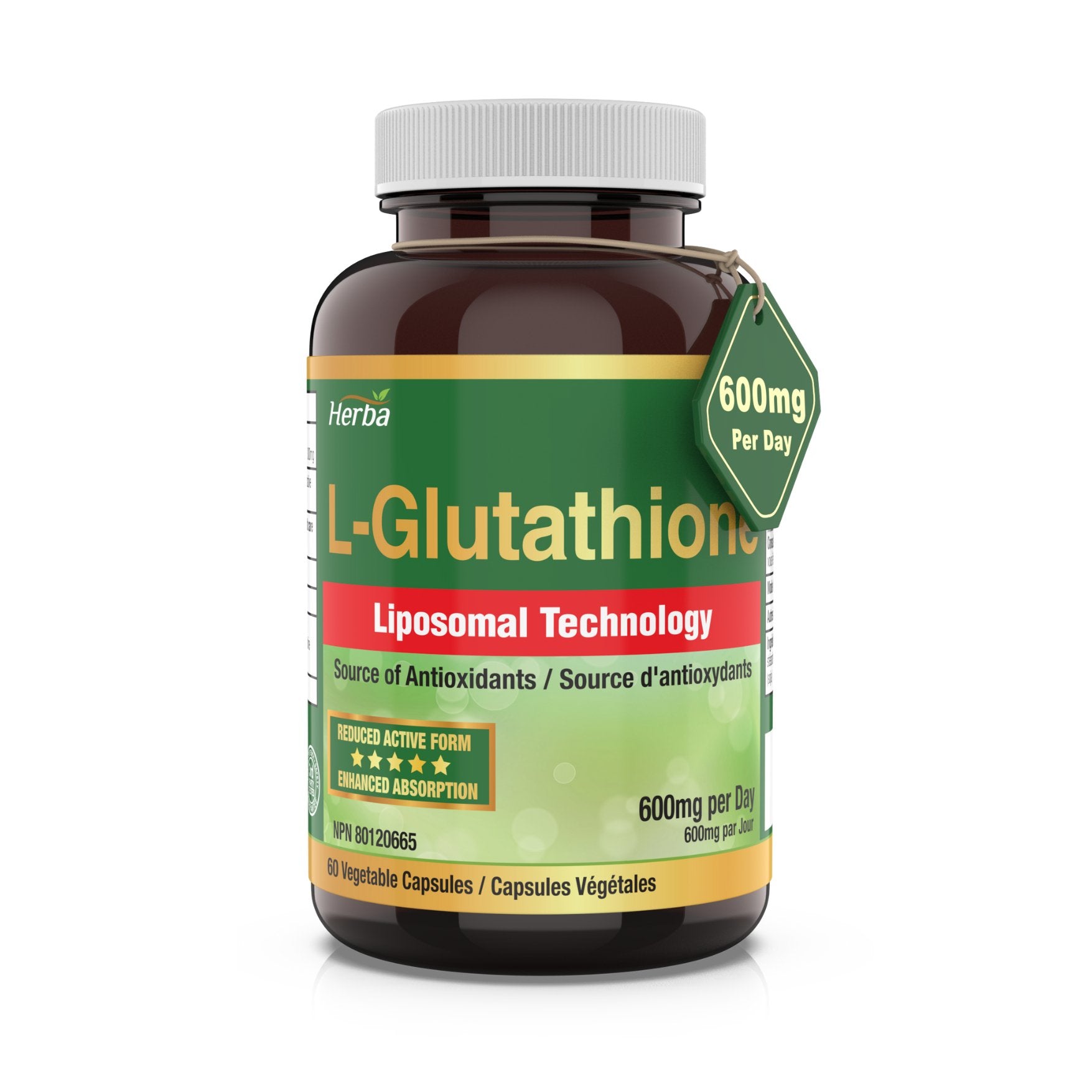 Liposomal Glutathione Supplement - 600mg Per Day | 60 Vegetable Capsules - Herba