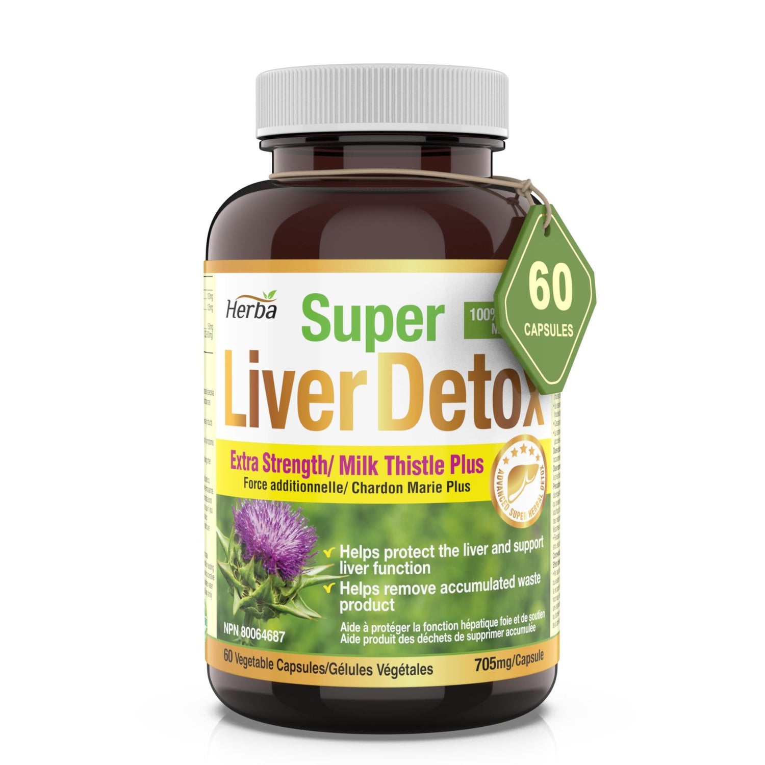 Liver Detox Supplement - 60 Capsules | Liver Health Formula with Milk Thistle and 6 Other Ingredients - Herba