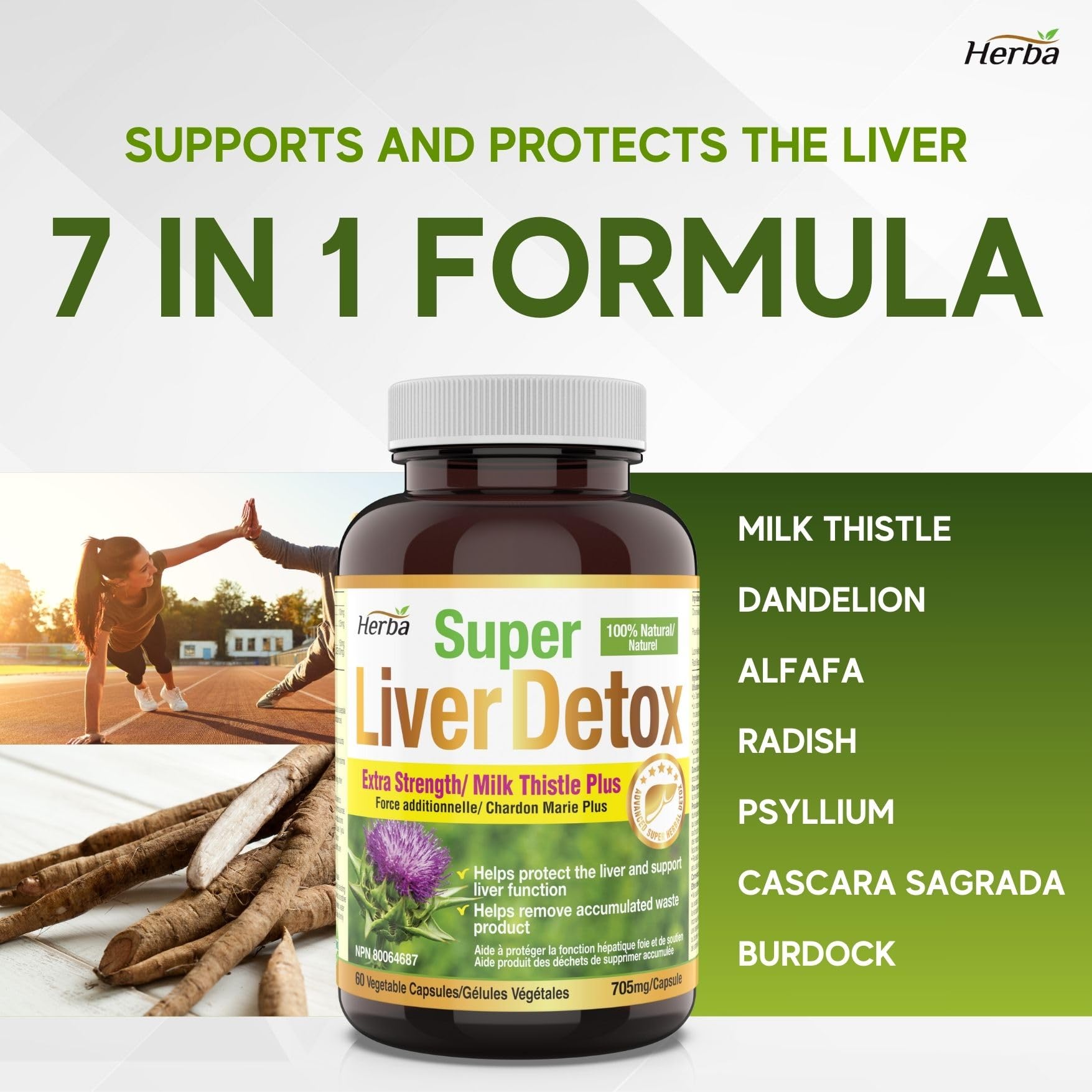 Liver Detox Supplement - 60 Capsules | Liver Health Formula with Milk Thistle and 6 Other Ingredients - Herba