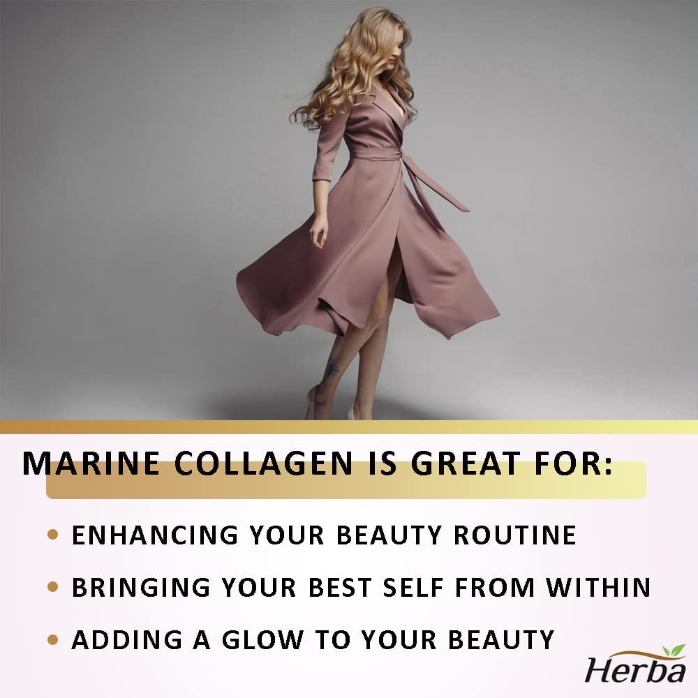 Marine Collagen Powder with Hyaluronic Acid, Silica, and Vitamin C – 304.8g - Herba