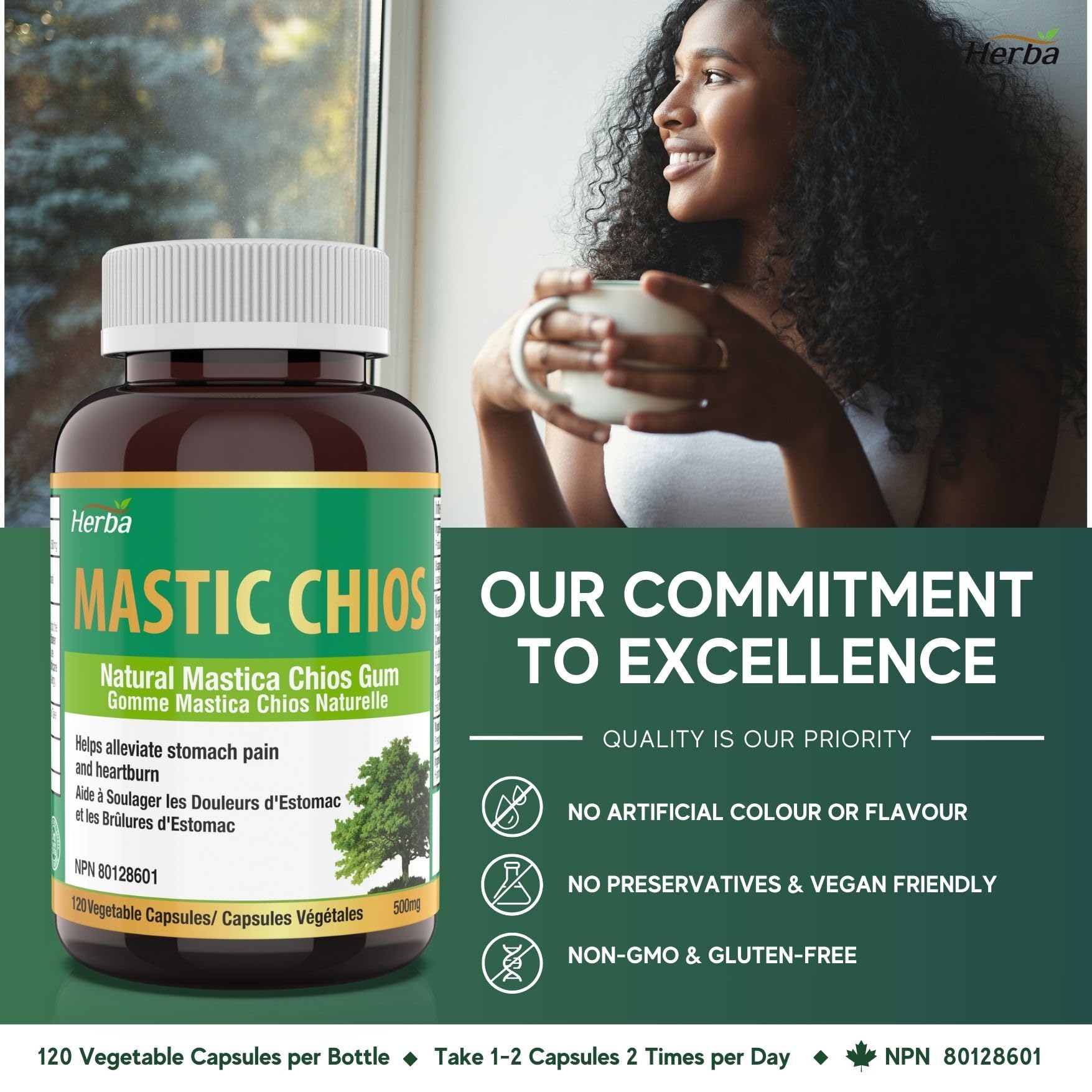 Mastic Gum 500mg - 120 Capsules | Made in Canada - Herba