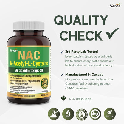 NAC Supplement 600 mg - 180 Capsules | N - Acetyl - L - Cysteine - Herba