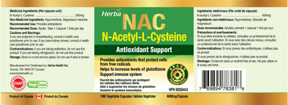 NAC Supplement 600 mg - 180 Capsules | N - Acetyl - L - Cysteine - Herba