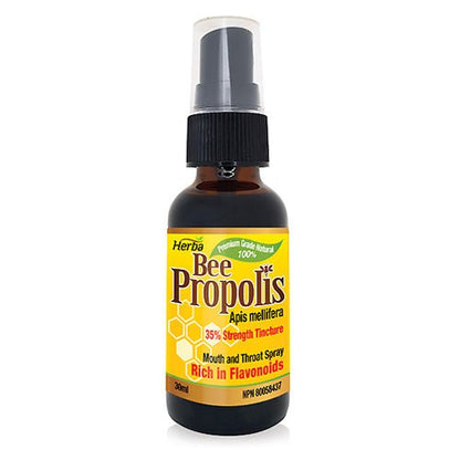 Natural Bee Propolis Throat Spray, Alcohol - based, 30mL - Herba