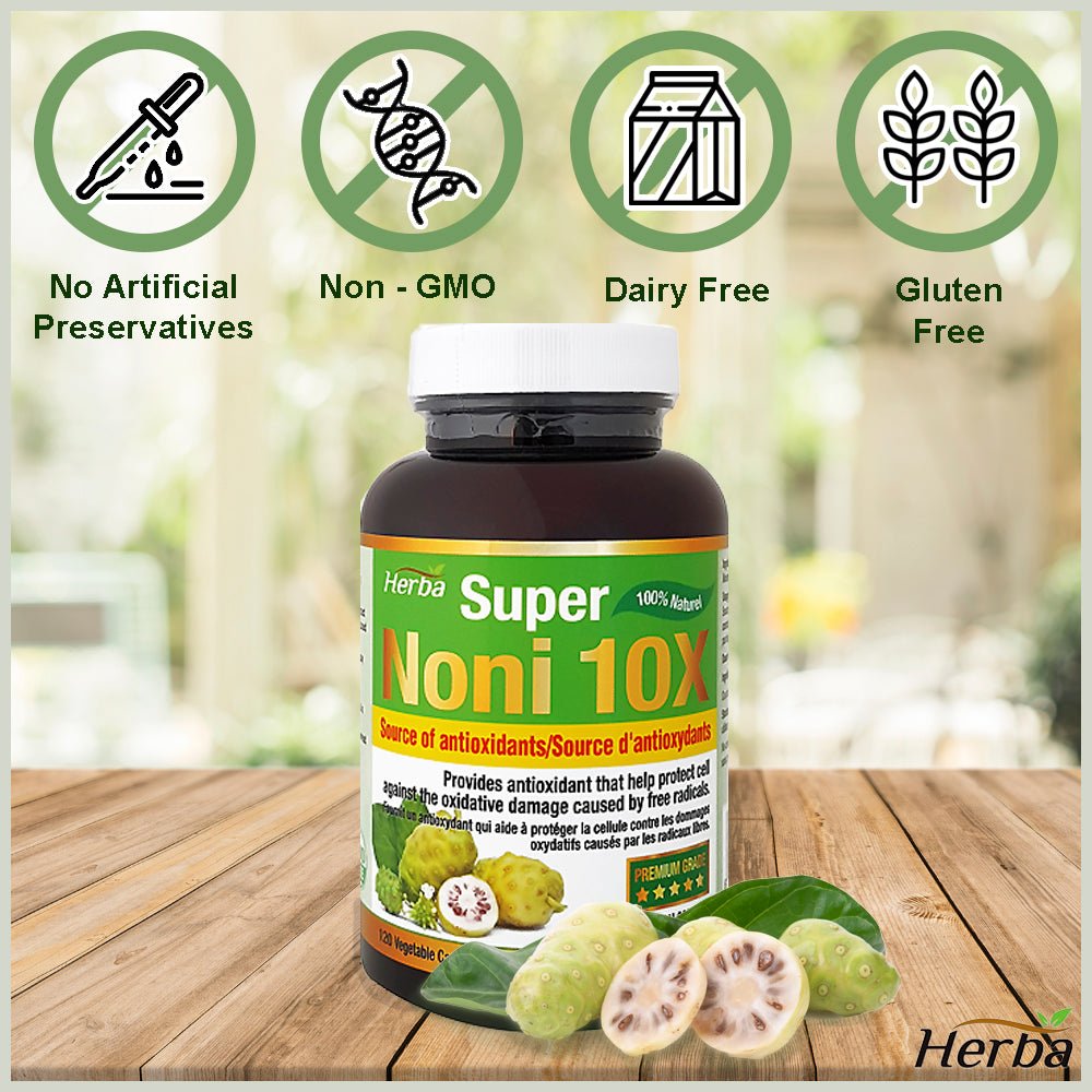 Natural Noni Capsules 10X - 120 Vegan Capsules | 10,000mg Per Day | 10:1 Concentration - Herba