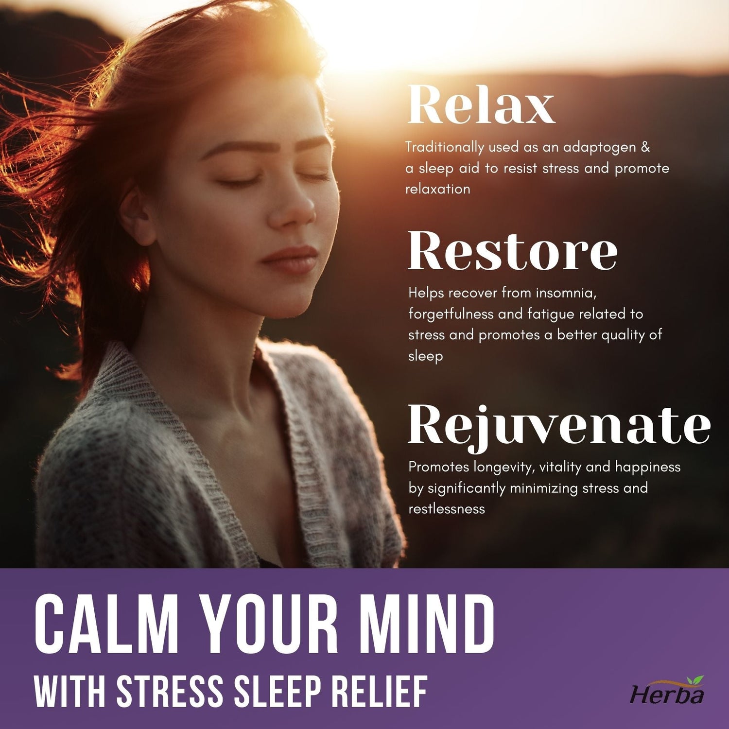 Natural Stress and Sleep Aids for Adult - Melatonin Free - 60 Capsules - Herba