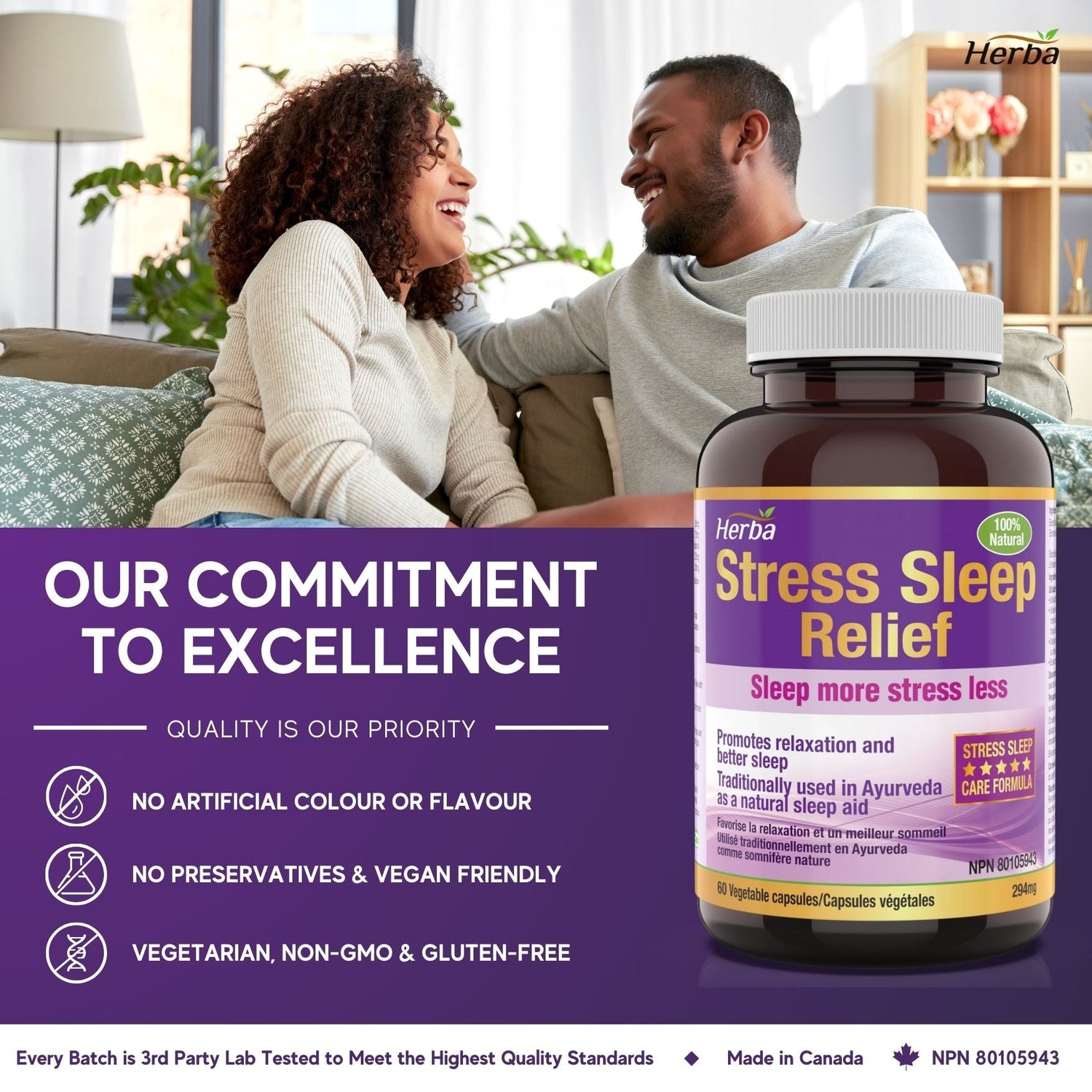 Natural Stress and Sleep Aids for Adult - Melatonin Free - 60 Capsules - Herba