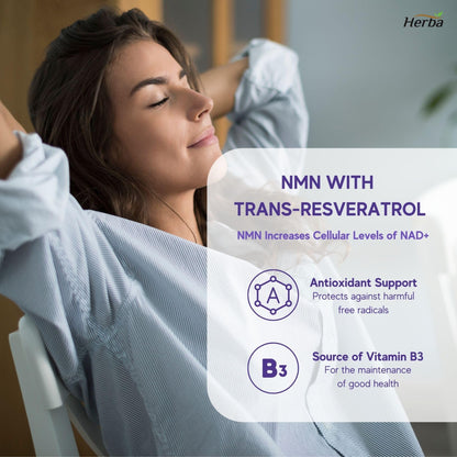 NMN Supplement + Resveratrol - 600mg | Made in Canada | 30 Vegetable Capsules - Herba