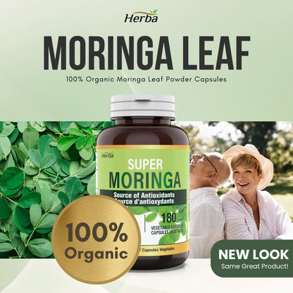 Organic Moringa Leaf Capsules - 180 Vegetable Capsules | 1000mg Per Day - Herba