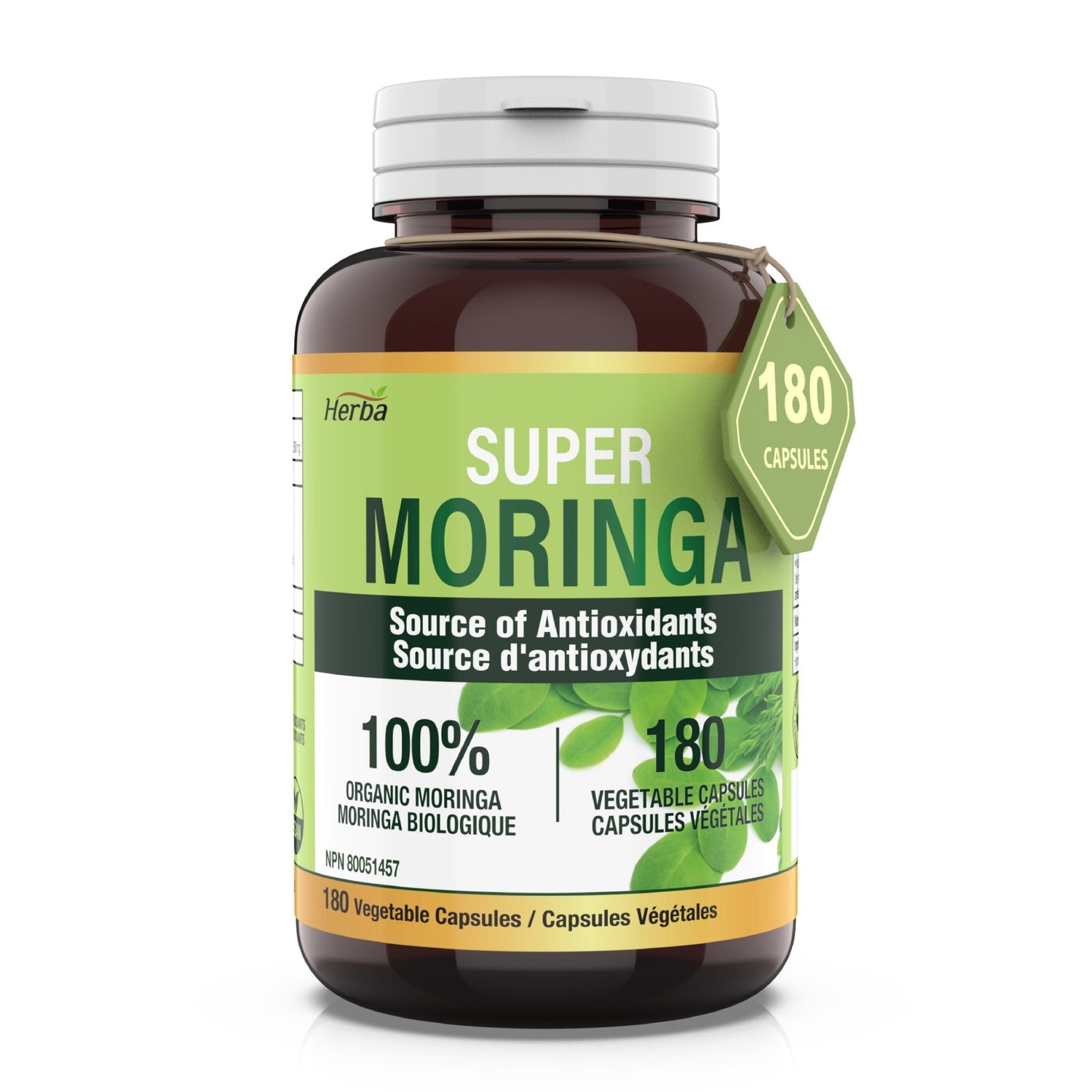 Organic Moringa Leaf Capsules - 180 Vegetable Capsules | 1000mg Per Day - Herba