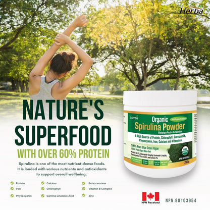 Organic Spirulina Powder 250g - Certified Organic - Herba