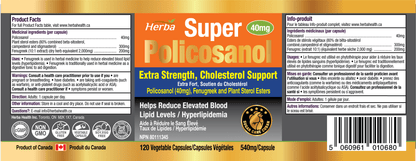 Policosanol 40mg with Fenugreek and Plant Sterol Esters - 120 Vegetable Capsules - Herba