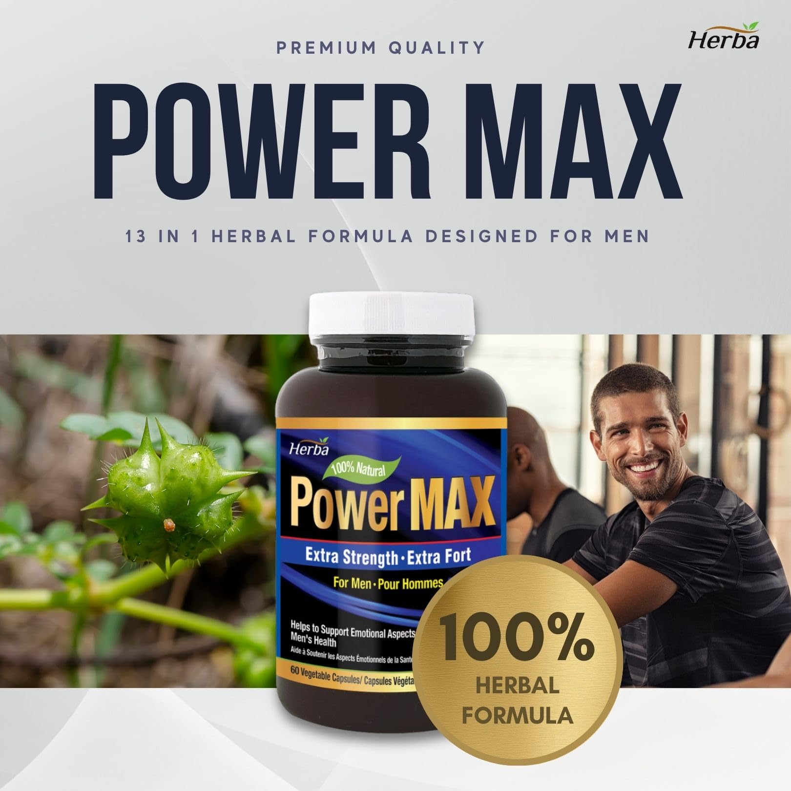 Power Max - 60 Capsules | Tongkat Ali, Maca, Tribulus, Panax Ginseng and 9 Other Ingredients - Herba