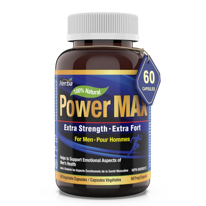 Power Max - 60 Capsules | Tongkat Ali, Maca, Tribulus, Panax Ginseng and 9 Other Ingredients - Herba