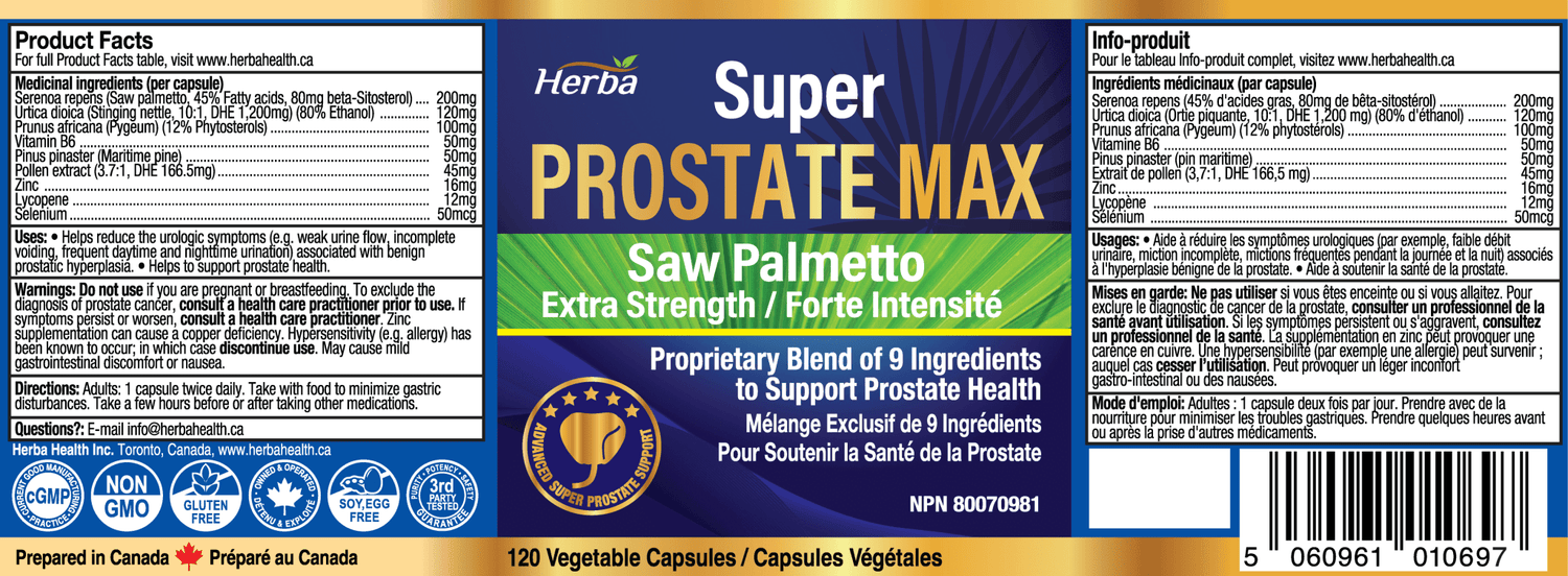 Prostate Max - Prostate Supplement for Men – 120 Capsules | 9 Natural Ingredients - Herba