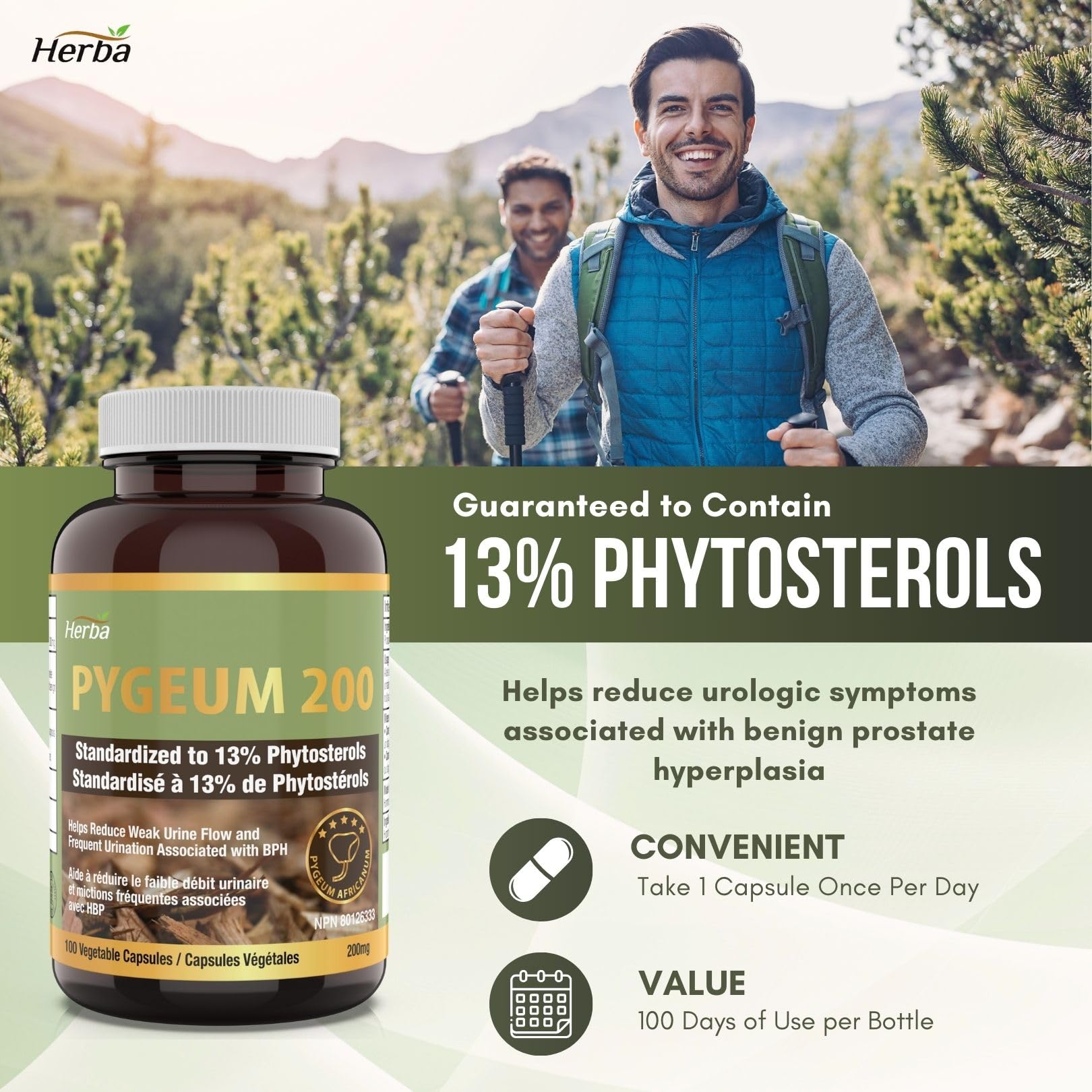 Pygeum Supplement 200mg – 100 Capsules | Made in Canada - Herba