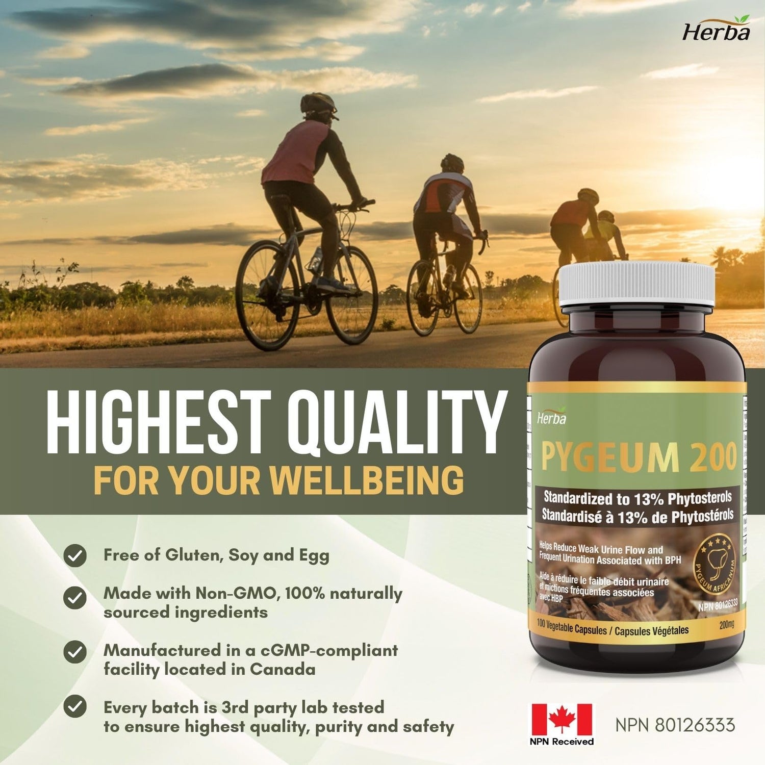 Pygeum Supplement 200mg – 100 Capsules | Made in Canada - Herba