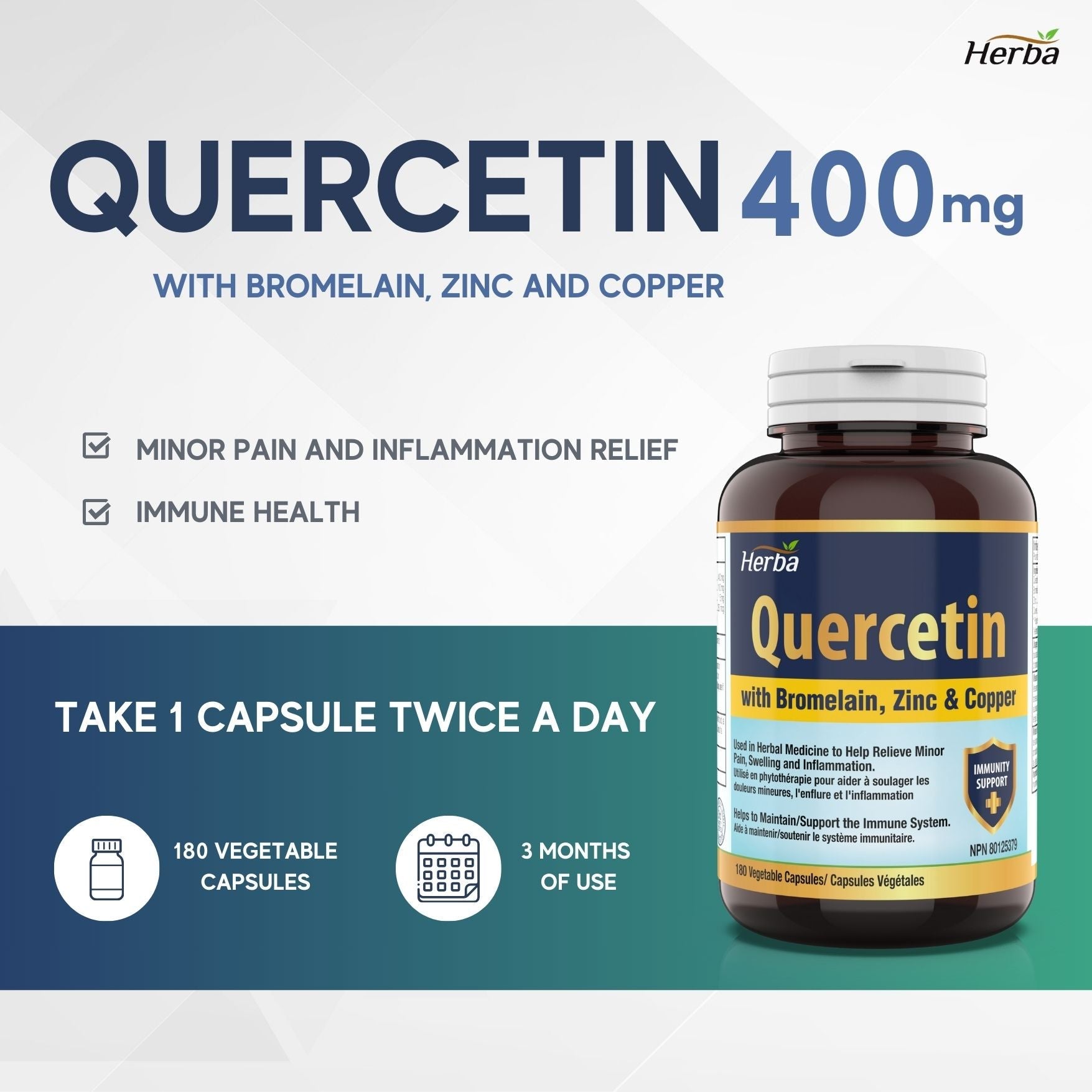 Quercetin with Bromelain, Zinc &amp; Copper - 180 Capsules - Herba