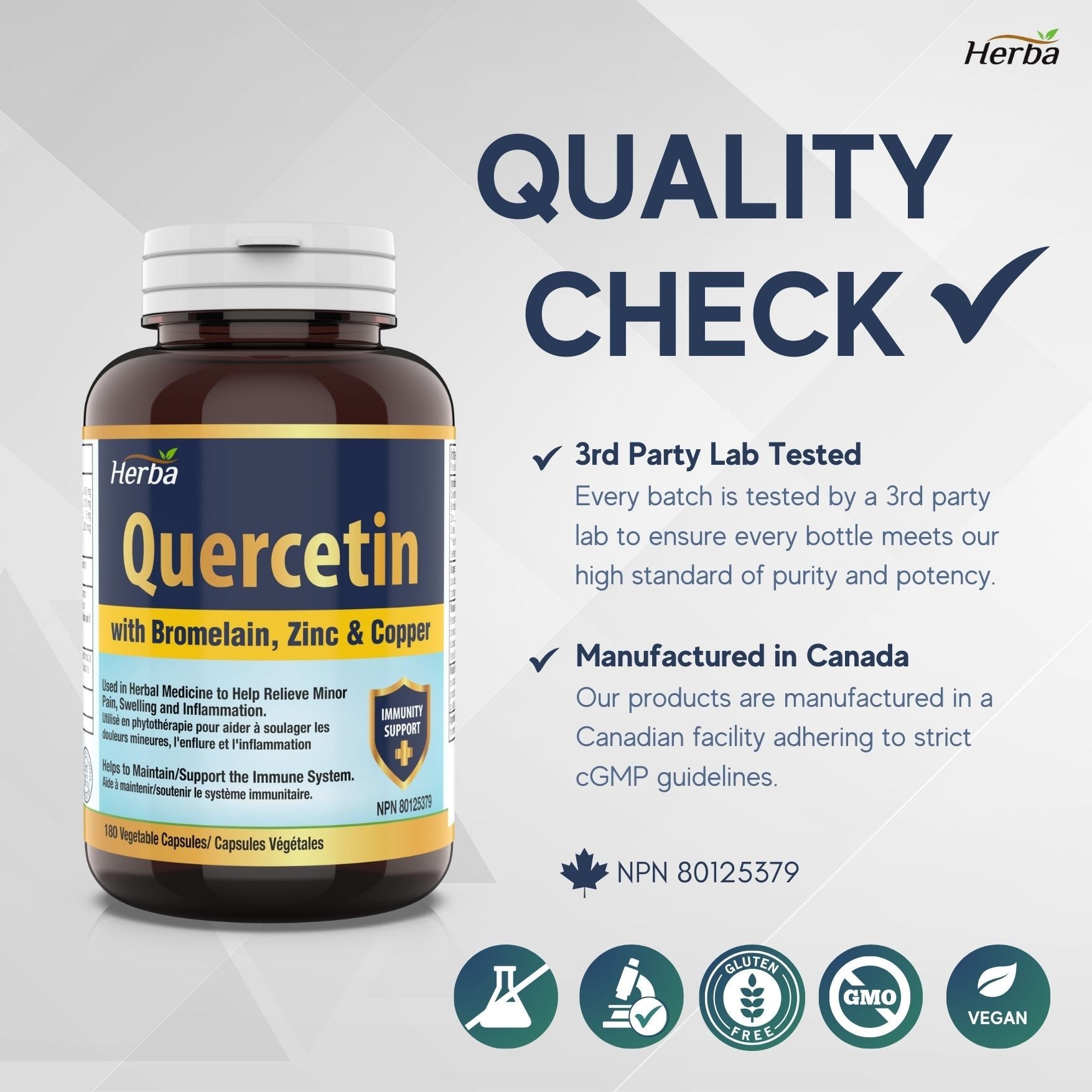 Quercetin with Bromelain, Zinc &amp; Copper - 180 Capsules - Herba