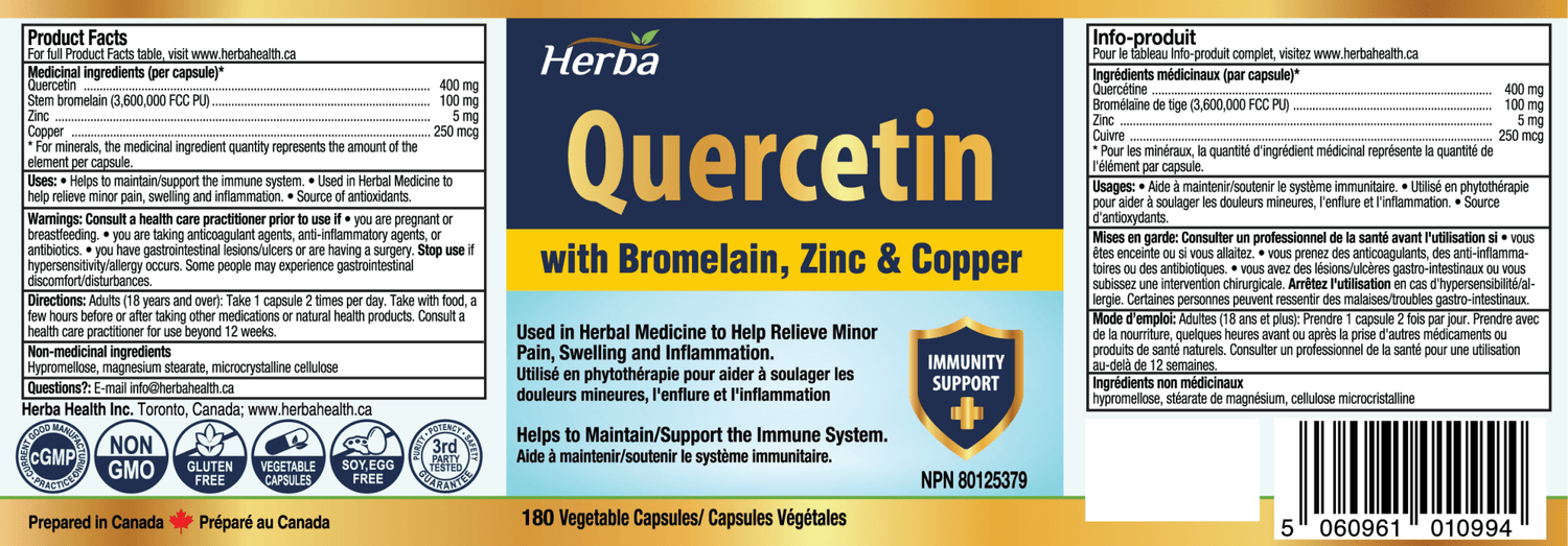 Quercetin with Bromelain, Zinc &amp; Copper - 180 Capsules - Herba