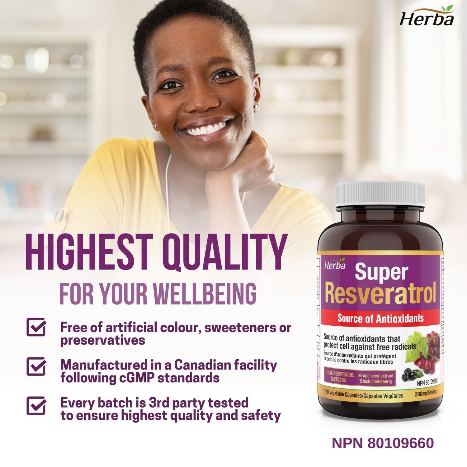 Resveratrol Supplement - 120 Capsules | Trans - Resveratrol with Echinacea, Quercetin, Grape Seed Extract, and Aronia - Herba