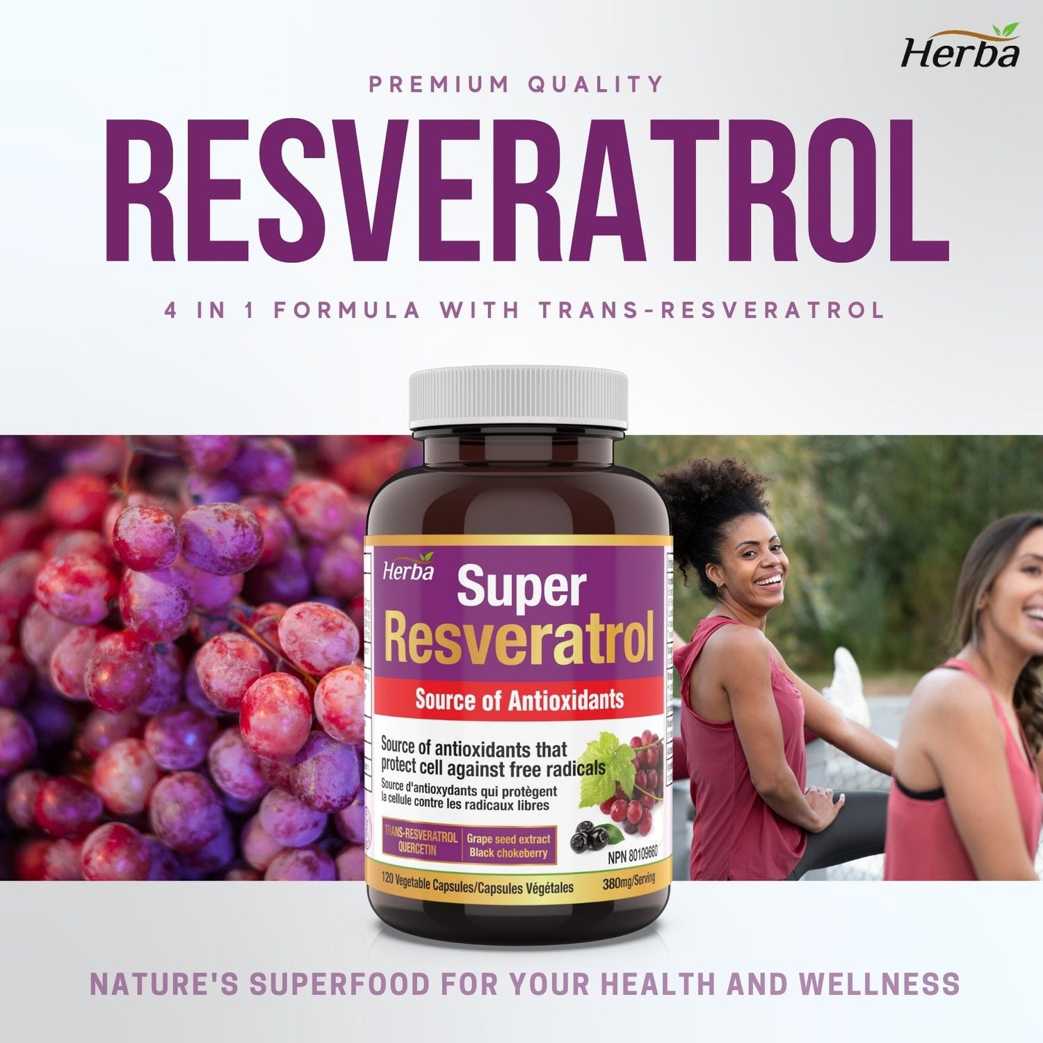 Resveratrol Supplement - 120 Capsules | Trans - Resveratrol with Echinacea, Quercetin, Grape Seed Extract, and Aronia - Herba