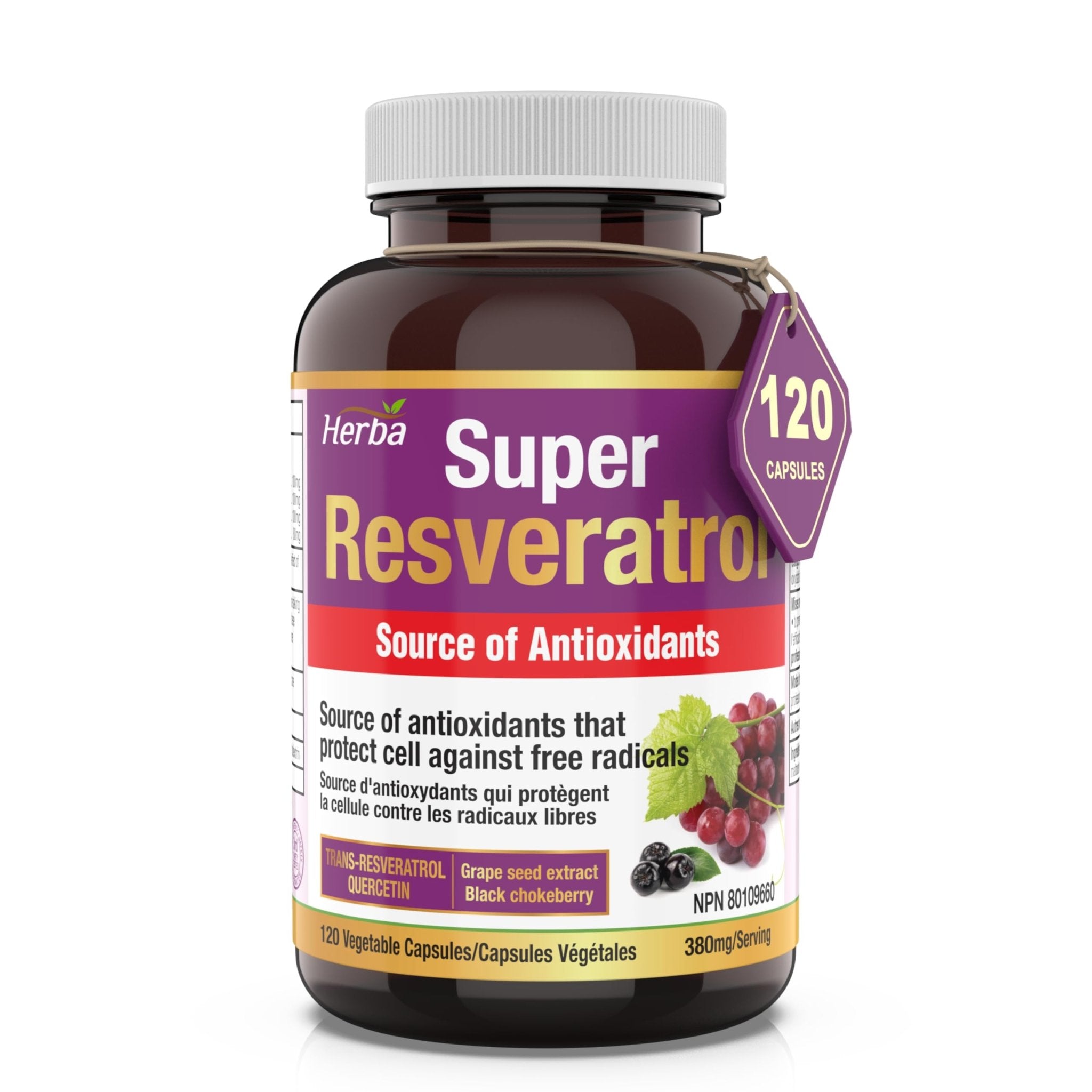 Resveratrol Supplement - 120 Capsules | Trans - Resveratrol with Echinacea, Quercetin, Grape Seed Extract, and Aronia - Herba