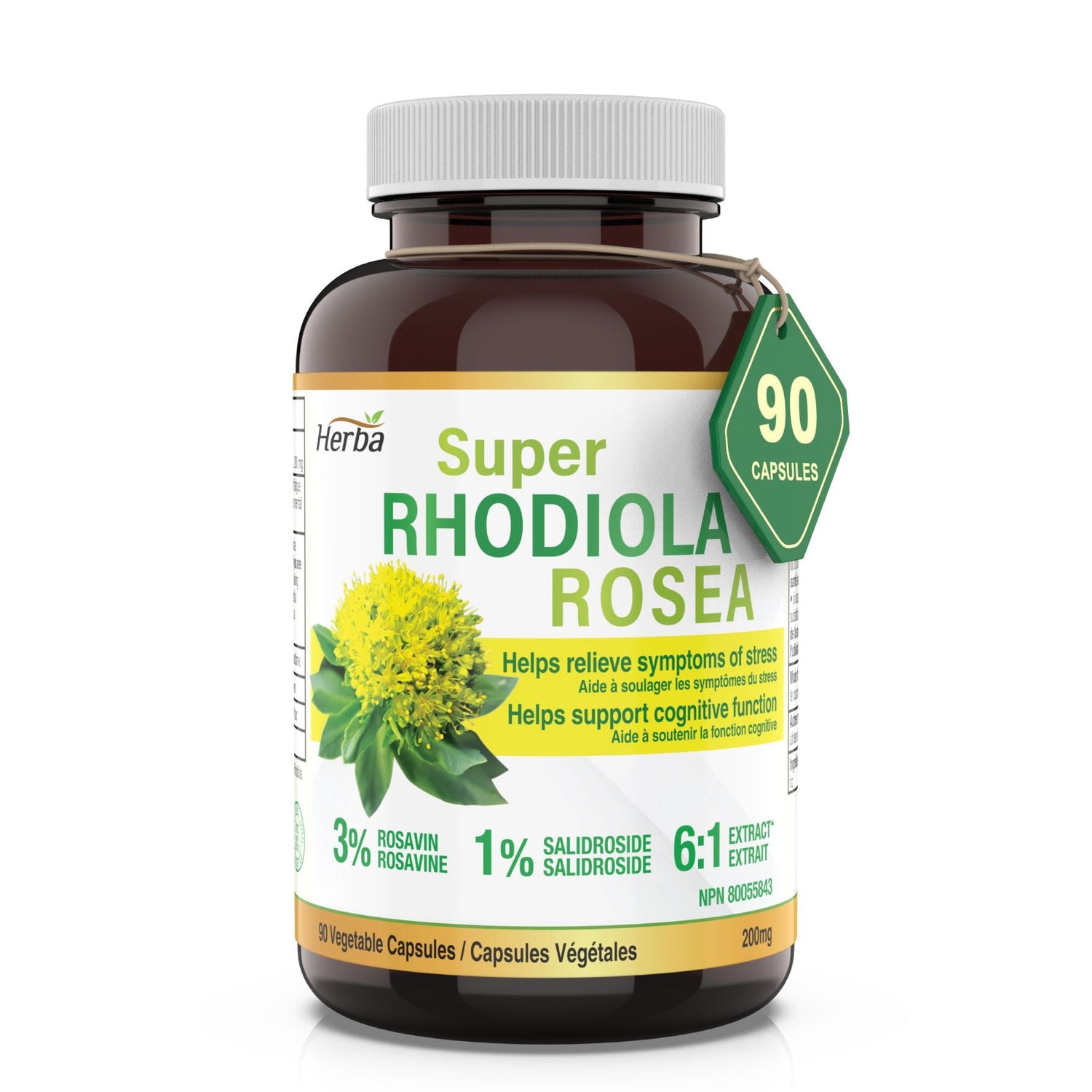 Rhodiola Rosea Supplement 200mg - 90 Vegetable Capsules | Made in Canada – 3% Rosavins and 1% Salidrosides - Herba