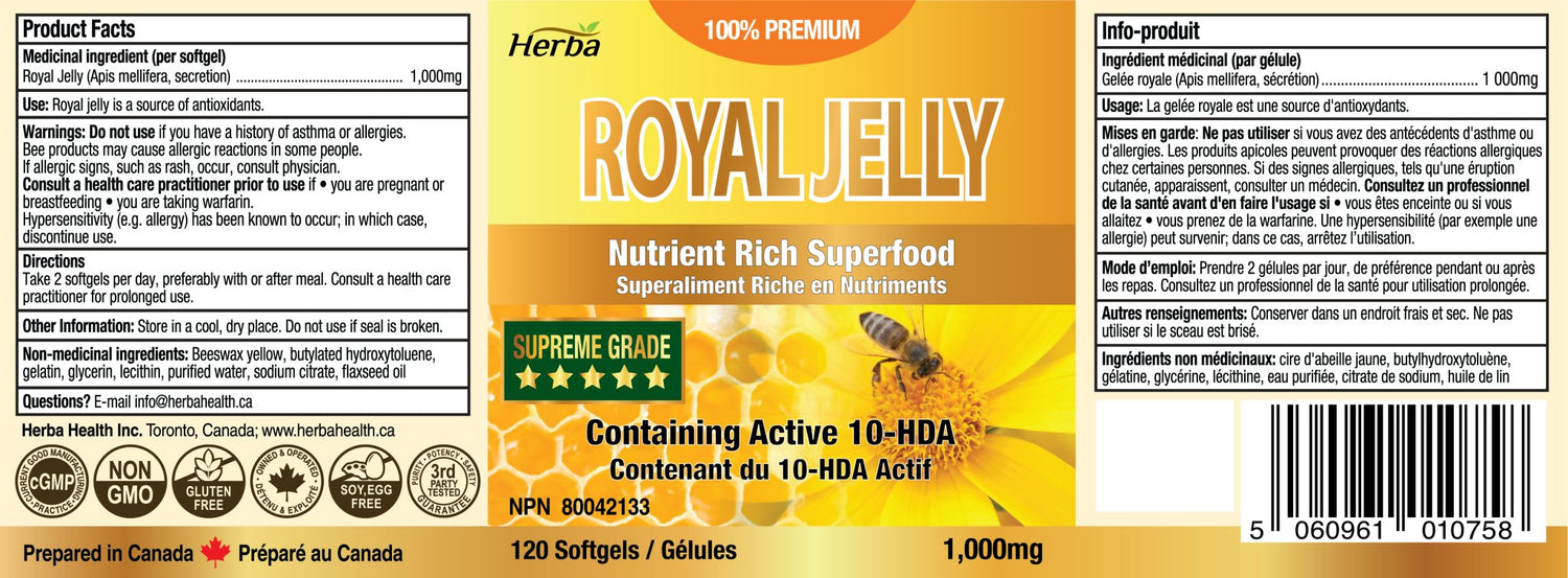 Royal Jelly Capsules 1000mg - 120 Softgels - Herba