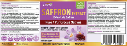 Saffron Supplement – 90 Capsules | Saffron Extract Standardized to 2% Safranal - Herba