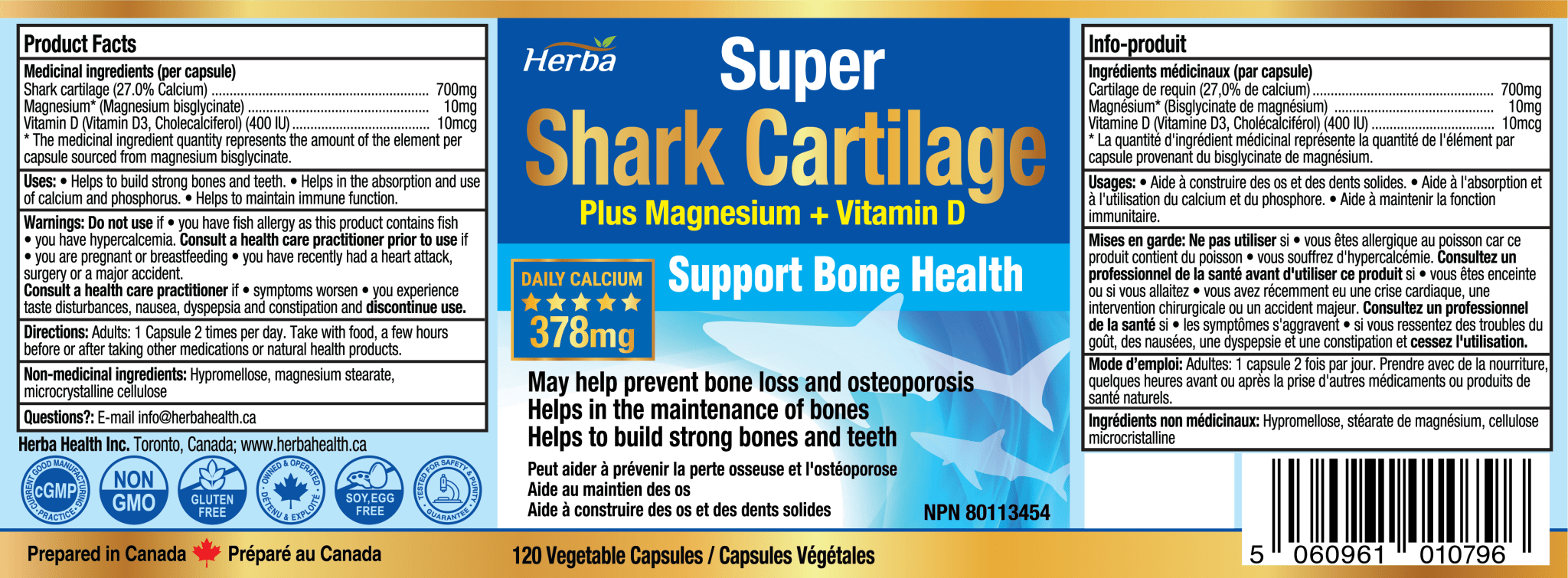 Shark Cartilage Capsules - 120 Capsules | 1,500mg Per Day | Shark Cartilage Supplement for Joints with Magnesium and Vitamin D3 - Herba