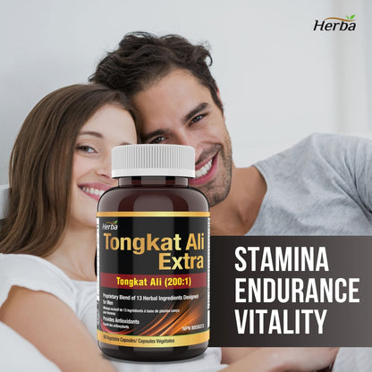 Tongkat Ali Supplement 200:1 - Made in Canada | 60 Capsules | Proprietary Blend including 10,000mg Equivalent of Tongkat Ali Extract - Herba