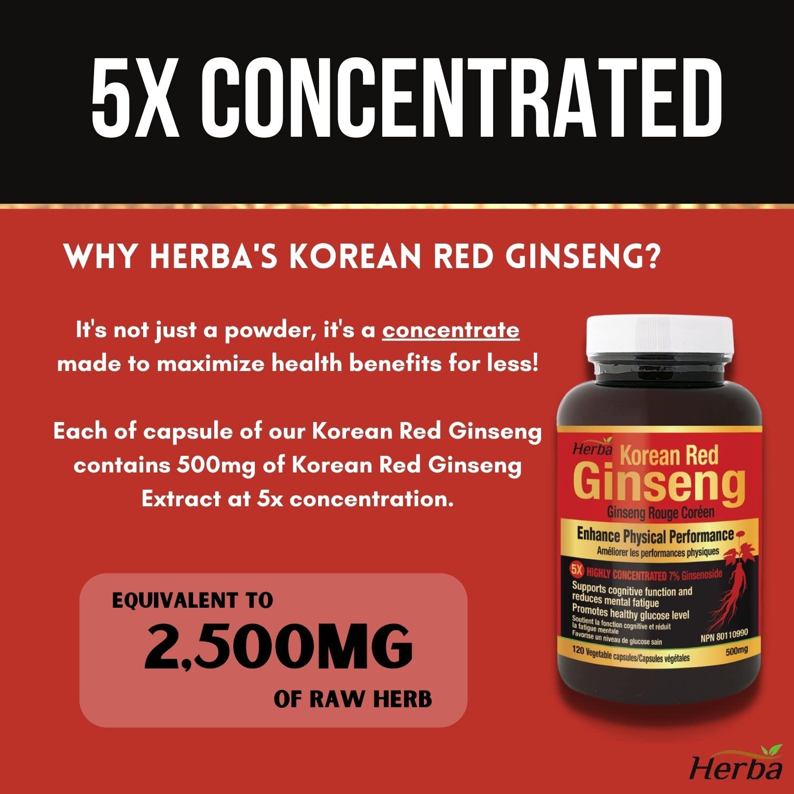 Herba Korean Red Ginseng Extract Pills 120 Vegetable Capsules 2500mg Equivalent 5 1 Extract From 500mg